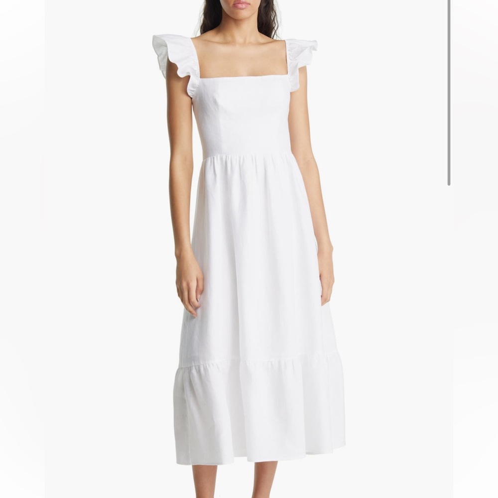 LIKE NEW REFORMATION LUCILA RUFFLE LINEN DRESS